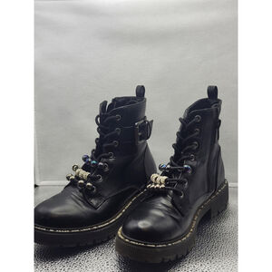 Steve Madden JBRINLY Girls Combat Boots Black Sz 1 Peace Love Zipper Lace Up